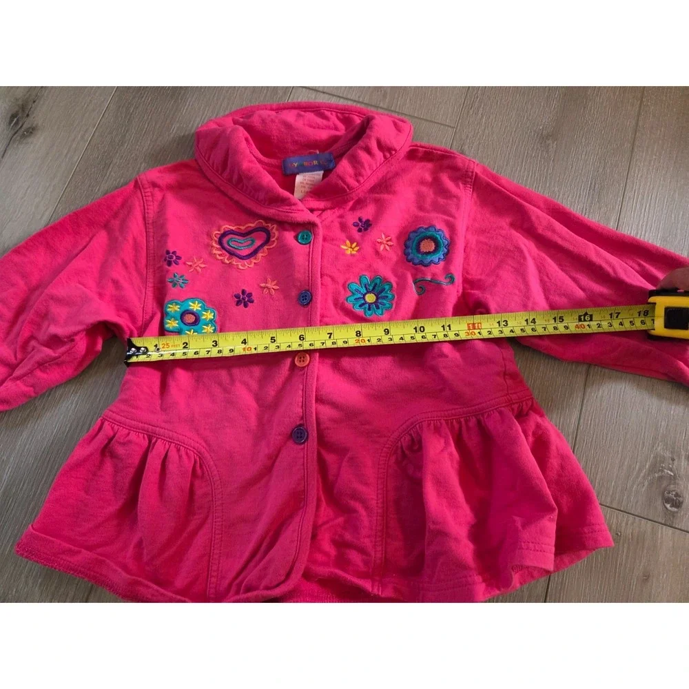 Vintage Gymboree Rainbow Tag 90s Pink Embroidered Coat Button Shirt Girls Large